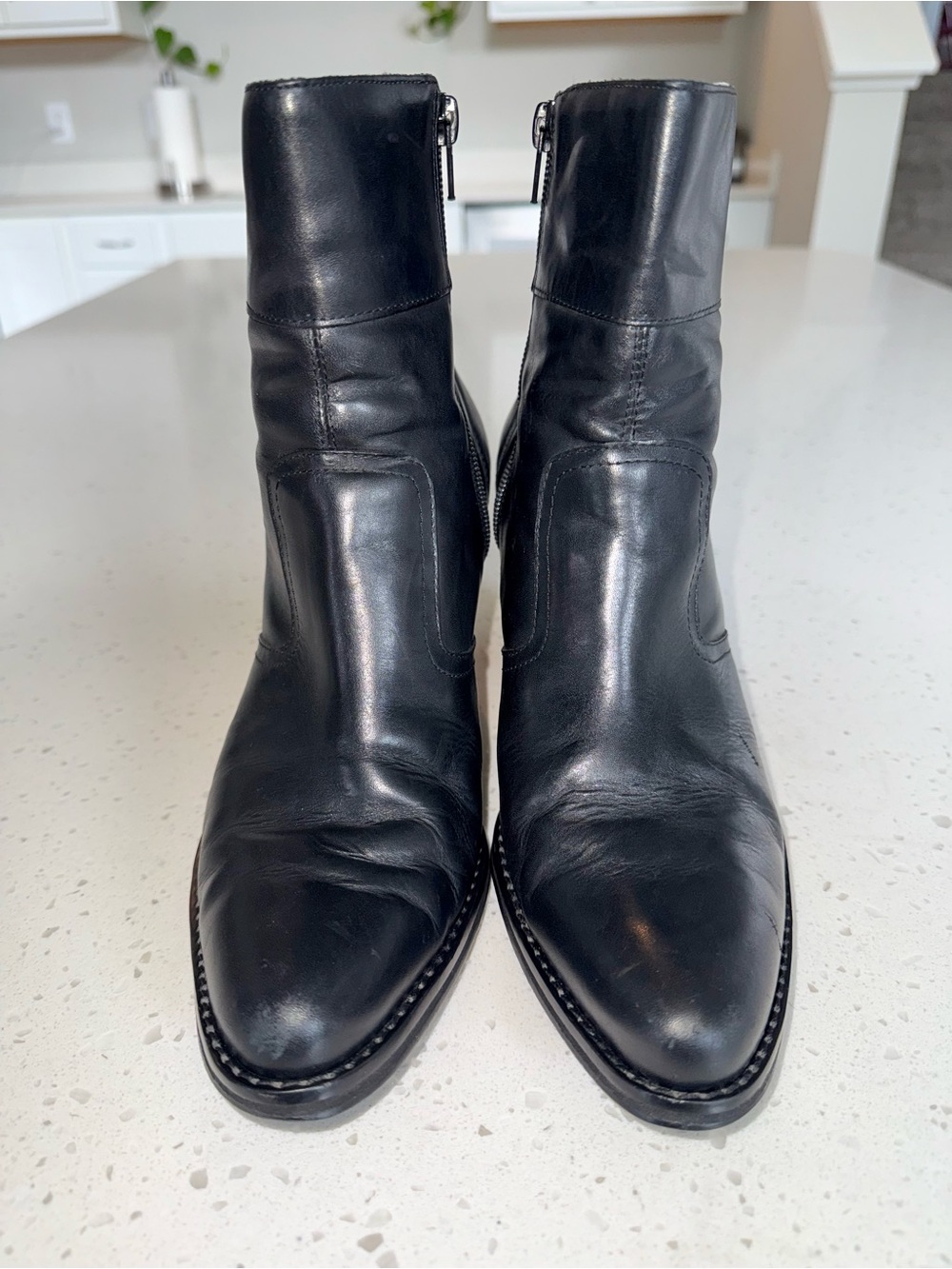 Vintage Black Leather Ankle Block Heel Boots - Picture 3 of 12